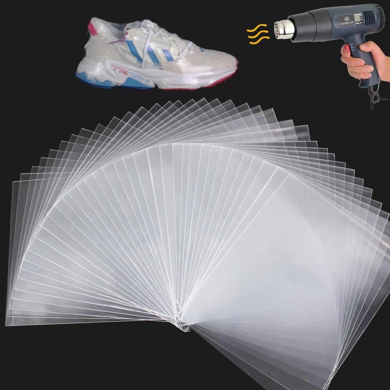 AOUKAR Shrink Wrap Bags, 100Pcs 10x14 Inch Clear PVC Heat Shrink Wrap for Shoes, Soap, Book, Bath Bombs, Film DVD/CD, Candles, Jars and Homemade DIY Projects - Image 1
